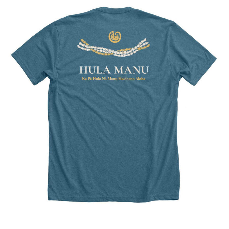 Hula Manu Uniform Top, a Heather Deep Teal Premium Unisex Tee (back-view)