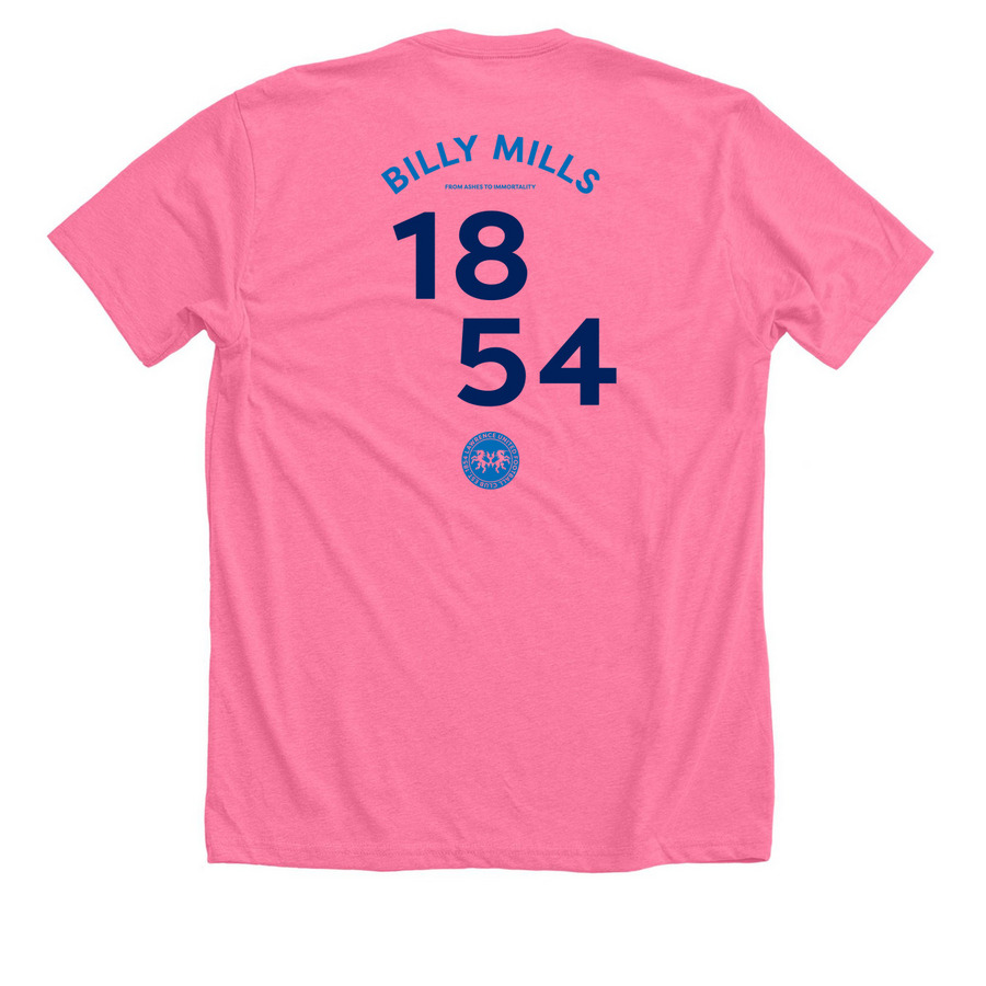 Lawrence United (Away) -&nbsp;Billy Mills, a Neon Pink Premium Unisex Tee (back-view)