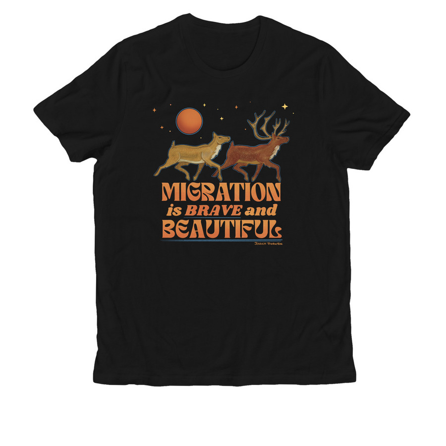 Migration is Brave and Beautiful, a Deep Black Allmade Organic Cotton Unisex Tee