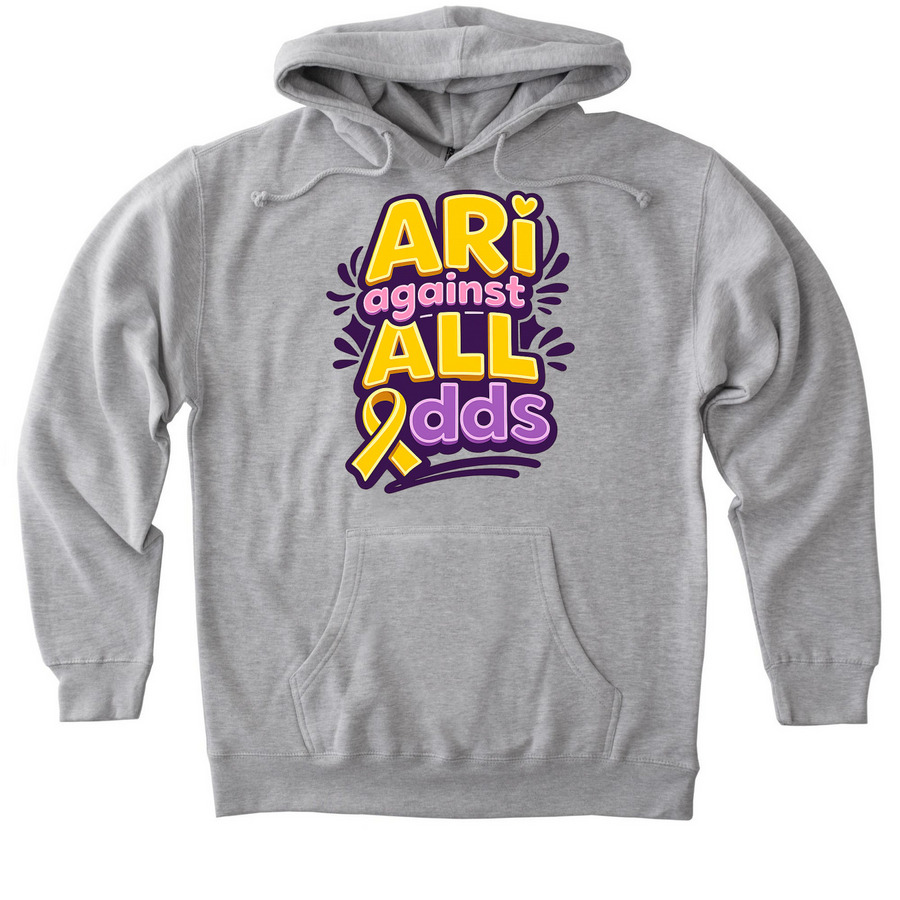 #ARIagainstALLodds, a Grey Heather Heavyweight Pullover Hoodie