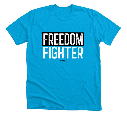 Freedom Fighter, a Neon Blue Premium Unisex Tee