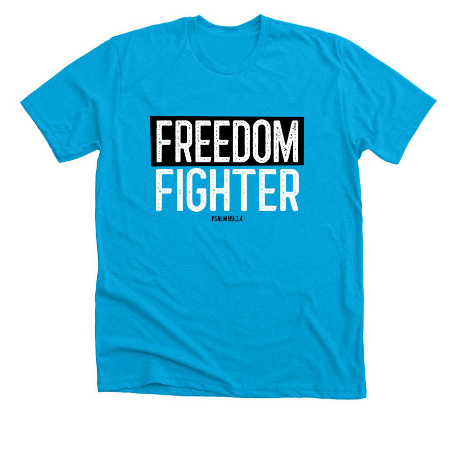 Freedom Fighter, a Neon Blue Premium Unisex Tee