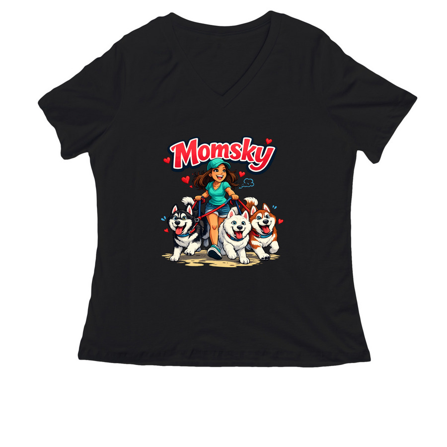 Momsky, a Black Women's Relaxed V-Neck Tee