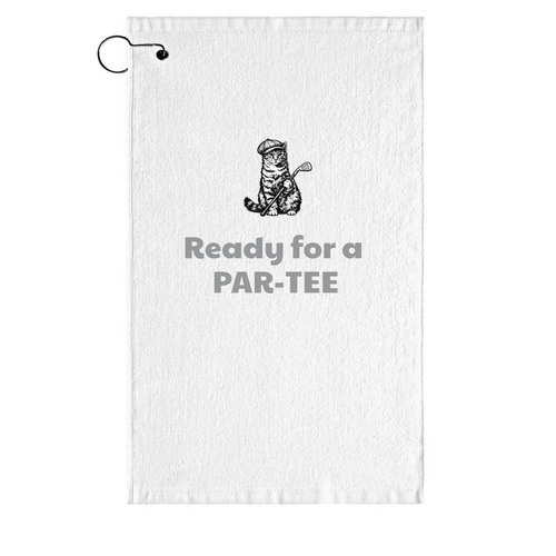Cat Golfer, a White Golf Towel