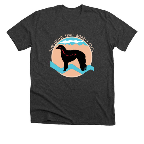 Turqouise Trail Borzoi Club - light logo, a Dark Grey Heather Premium Unisex Tee