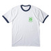LFAR green logo, a White/ Navy Cotton Ringer Tee