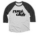 Spring Forward Run Club - RUNNER, a Black and Heather White 3/4 Sleeve Baseball Tee