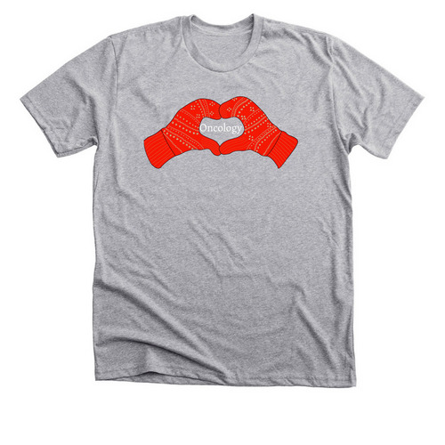 Oncology mitten heart, a Athletic Heather Premium Unisex Tee