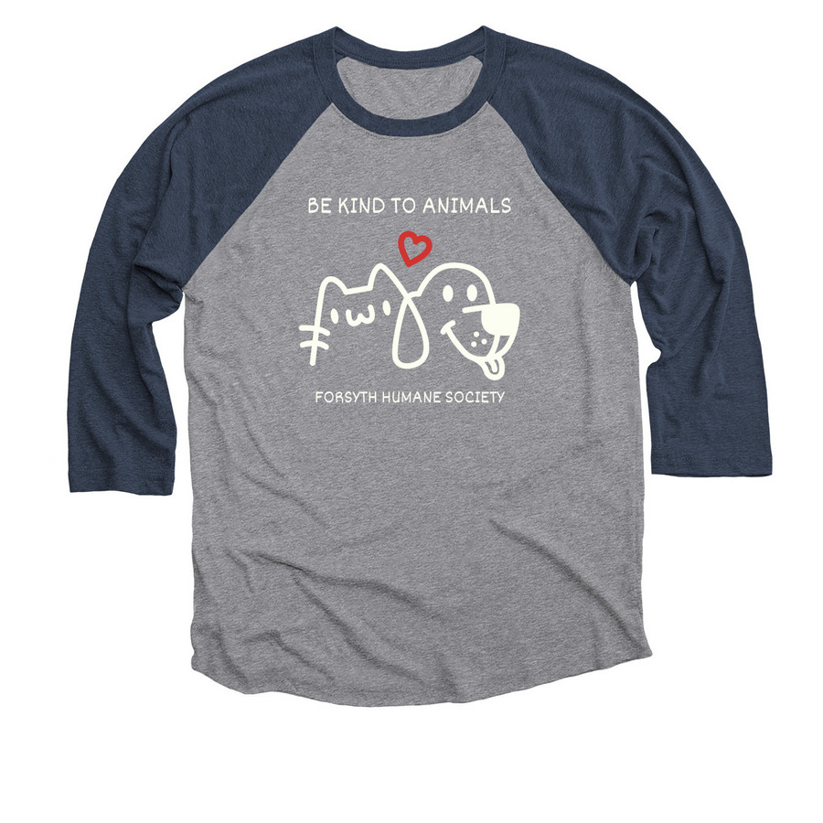 Be Kind to Animals, a Vintage Navy and Premium Heather 3/4 Sleeve Baseball Tee