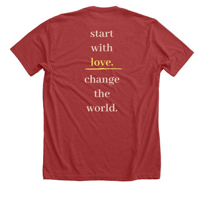 Change the world with love, a Heather Canvas Red Premium Unisex Tee