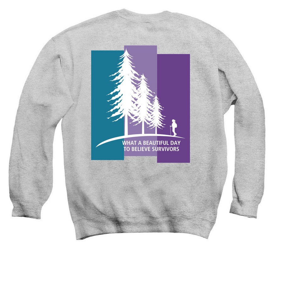 With Survivors, Always, a Sport Grey Crewneck Sweatshirt (back-view)