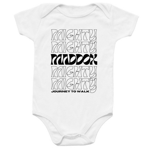 Mighty Maddox Funky Black Logo Infant Onesie, a White Infant Onesie