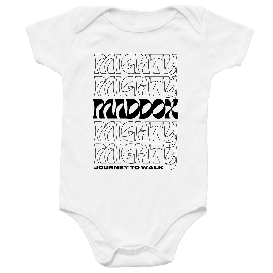 Mighty Maddox Funky Black Logo Infant Onesie, a White Infant Onesie