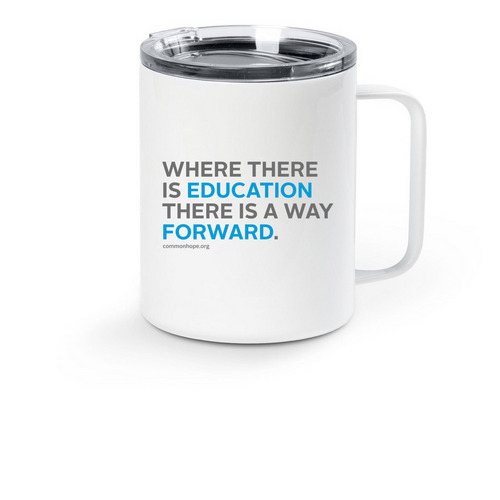 Where There Is Education Mug, a White Stainless Steel Travel Mug