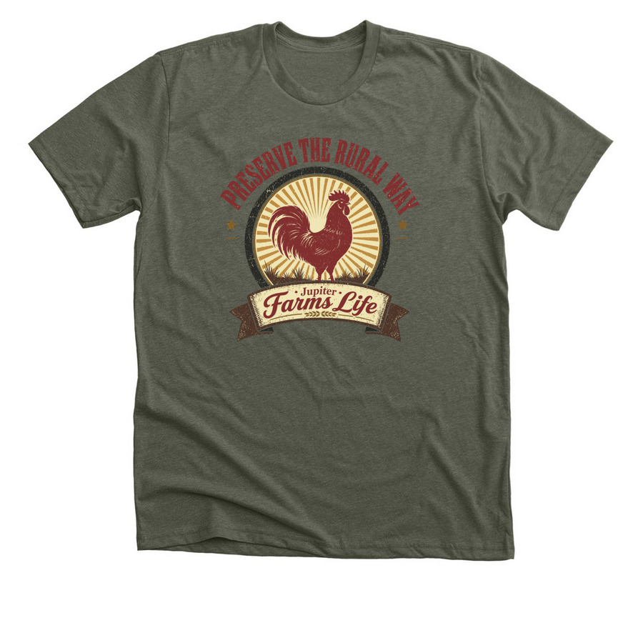 PRESERVE THE RURAL WAY, a Heather Military Green Premium Unisex Tee