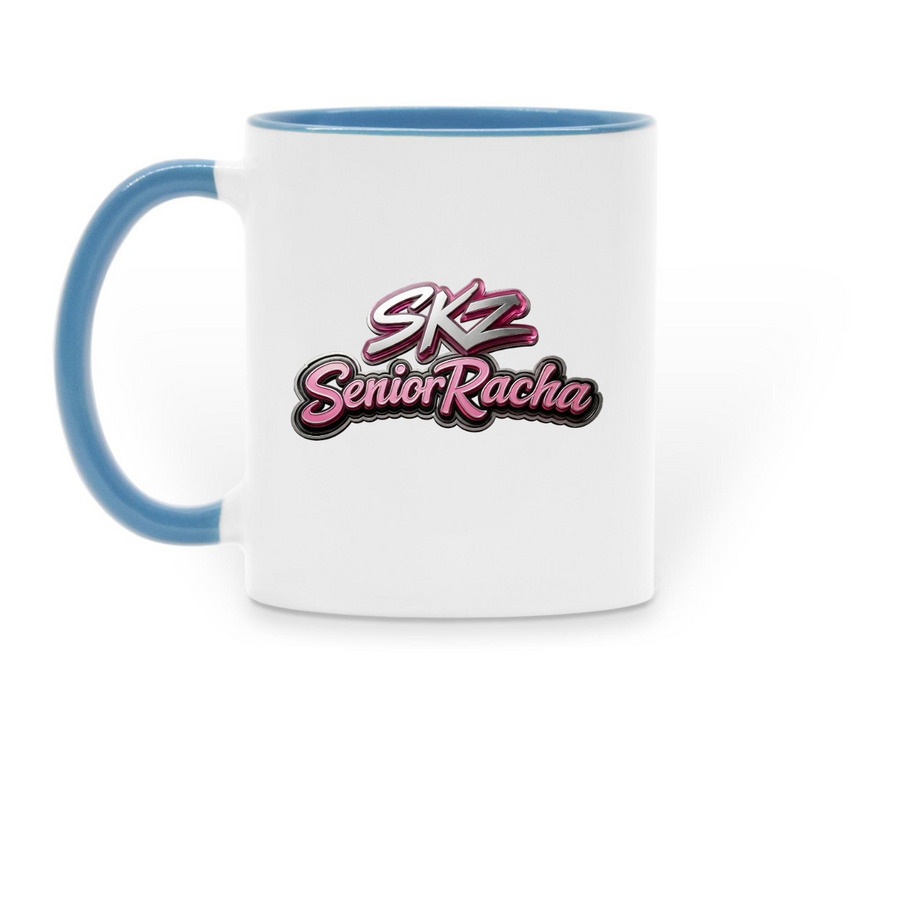 The SeniorRacha STAY Collection, a Light Blue Two-Tone Ceramic Mug (back-view)