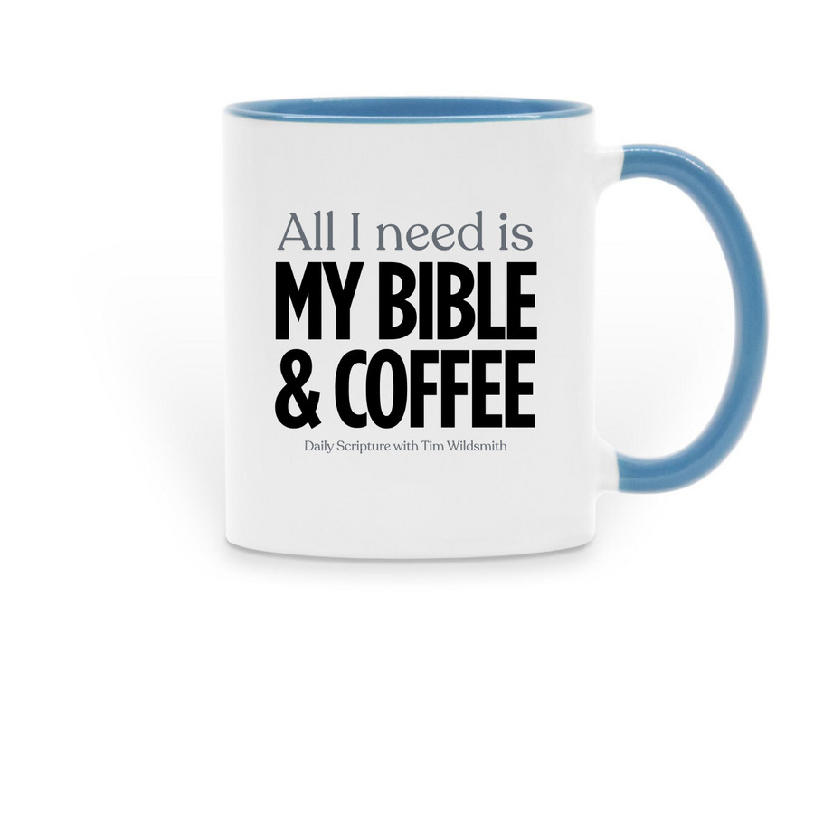 Bible Love Coffee Mugs, a Light Blue Two-Tone Ceramic Mug