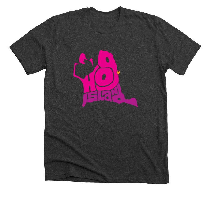 Island Word Shirts - Pink Logo, a Dark Grey Heather Premium Unisex Tee