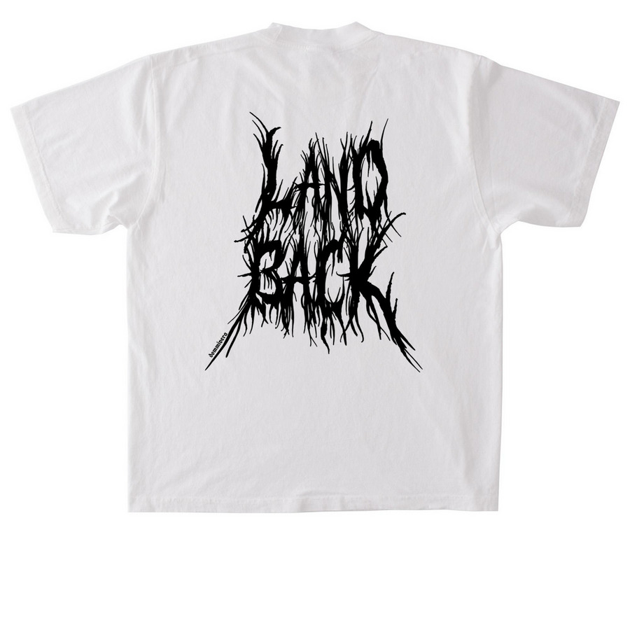 +LAND BACK 02 (DOUBLED SIDED) +, a White Heavyweight Garment Dye Tee (back-view)