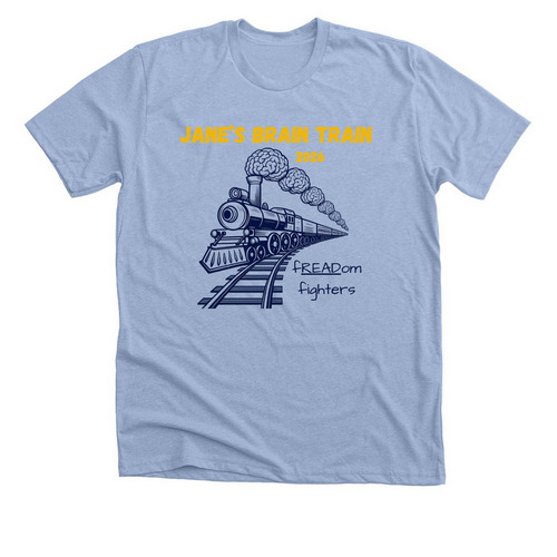 Jane's Brain Train, a Heather Baby Blue Premium Unisex Tee
