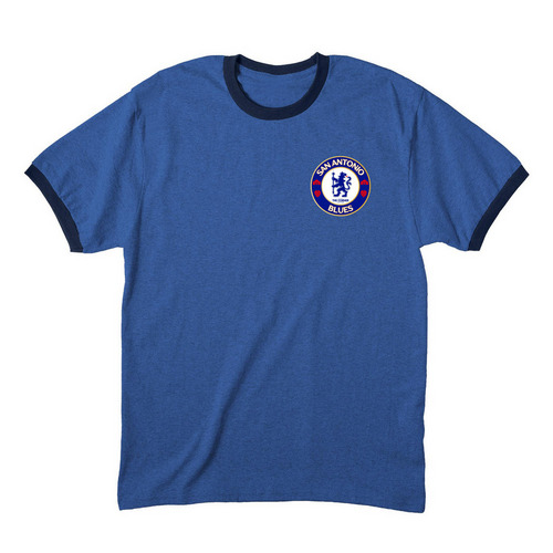 San Antonio Blues badge, a Heather Royal/ Navy Cotton Ringer Tee