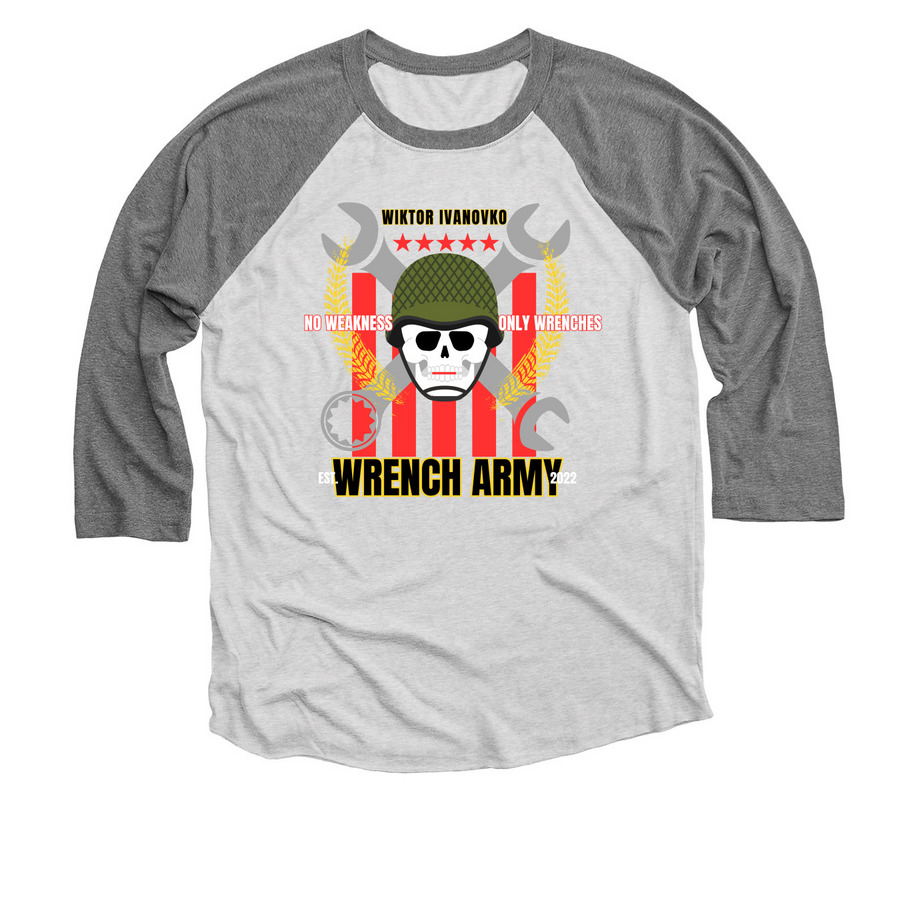 Wrench Army, a Premium Heather and Heather White 3/4 Sleeve Baseball Tee
