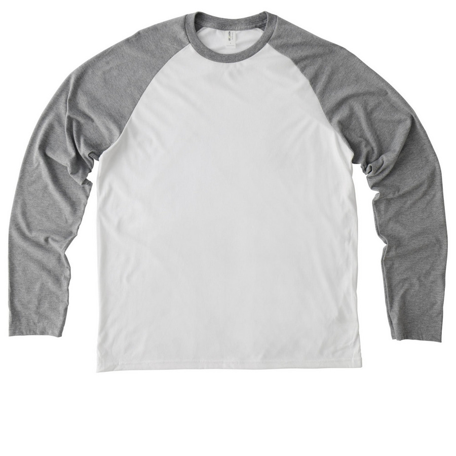 Old-Growth Redwoods, a Aluminum Grey/ Bright White Allmade Eco Triblend Colorblock Raglan Long Sleeve Tee