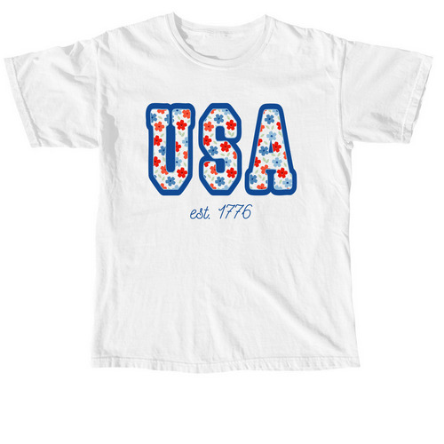 Floral USA Shirt, a White Comfort Colors Unisex Tee