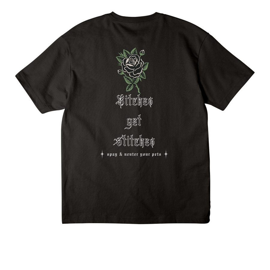 Bitches get Stitches, a Black Unisex Heavyweight Tee (back-view)