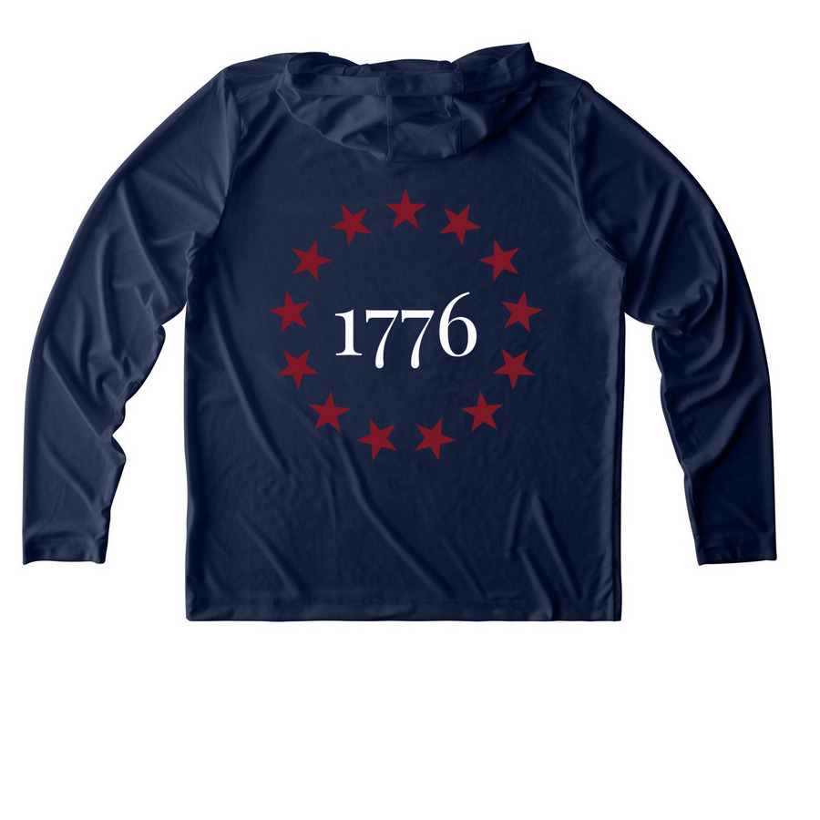 America 250 - Sunshirt, a True Navy UV Performance Long Sleeve Hoodie (back-view)