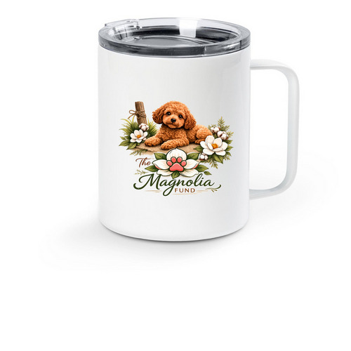 The Magnolia Fund Travel Mug, a White Stainless Steel Travel Mug