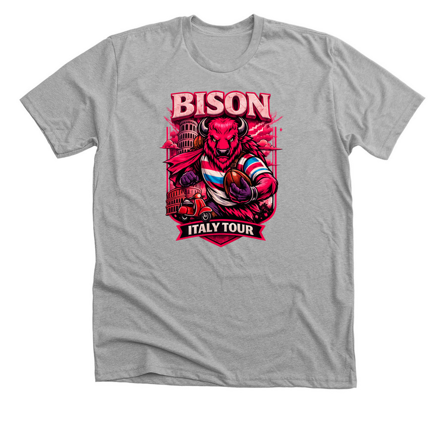 Bison Italy Tour, a Athletic Heather Premium Unisex Tee
