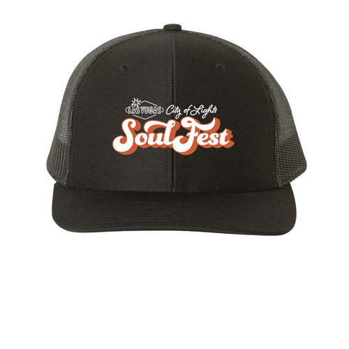 Soul Fest Hat Orange, a Black Printed Snapback Trucker Cap