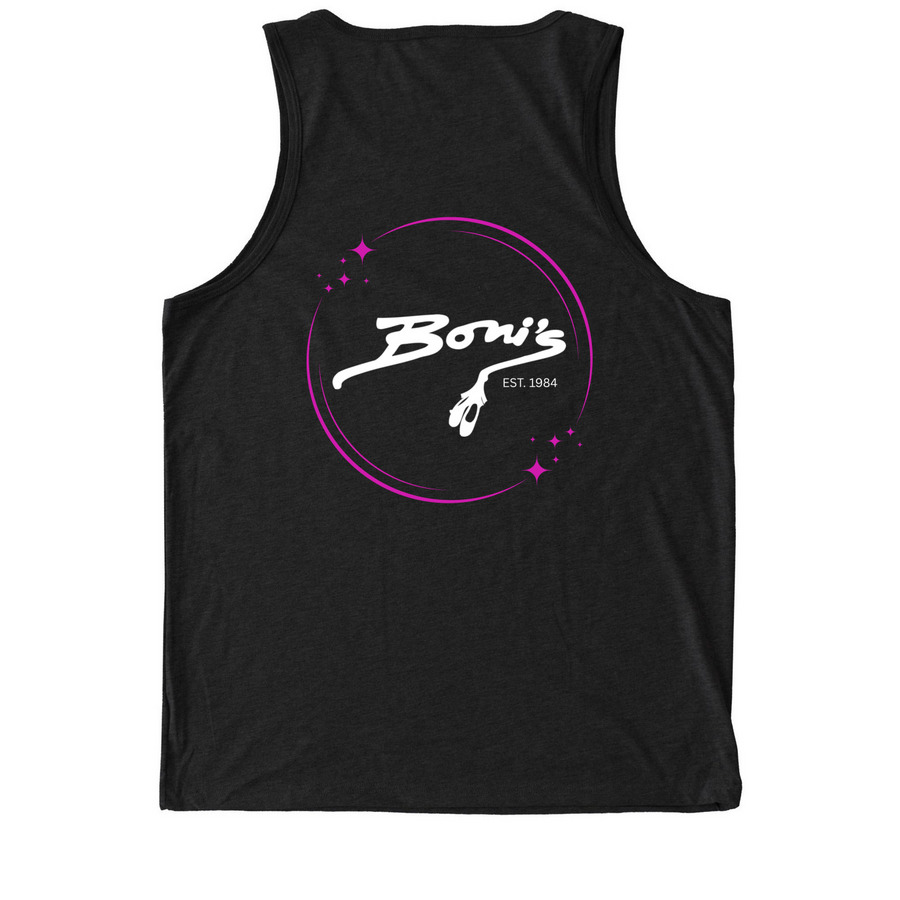Boni's 'I Don't Always Dance' Apparel, a Deep Black Allmade Eco Triblend Tank (back-view)