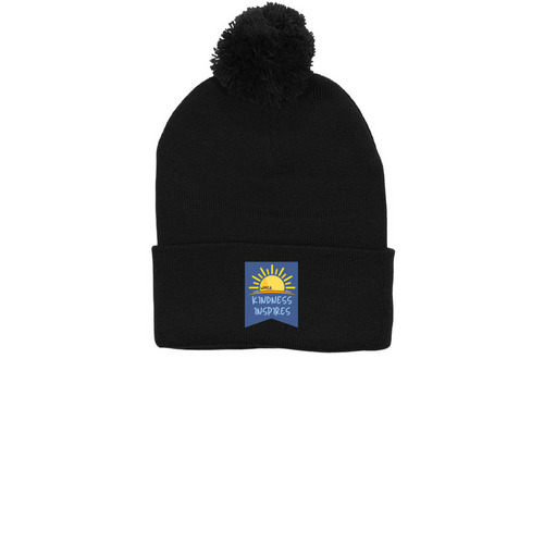 Kindness Inspires Cuffed Beanie, a Black Printed Pom-Pom Beanie