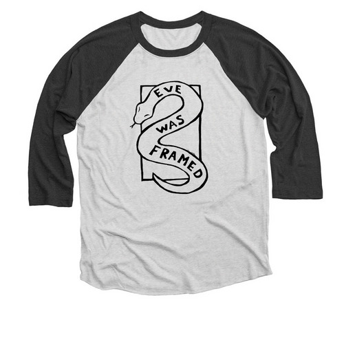 EVE WAS FRAMED, a Black and Heather White 3/4 Sleeve Baseball Tee