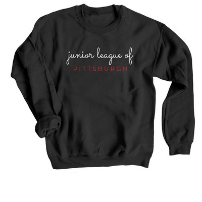 JLP Script Print, a Black Crewneck Sweatshirt