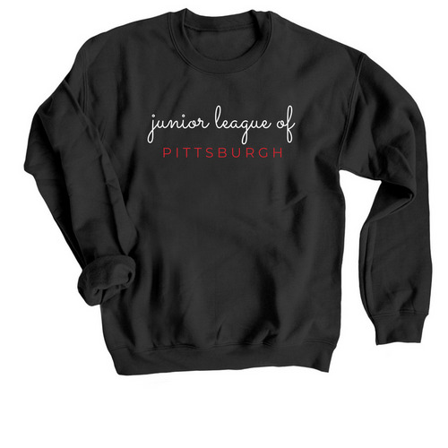 JLP Script Print, a Black Crewneck Sweatshirt