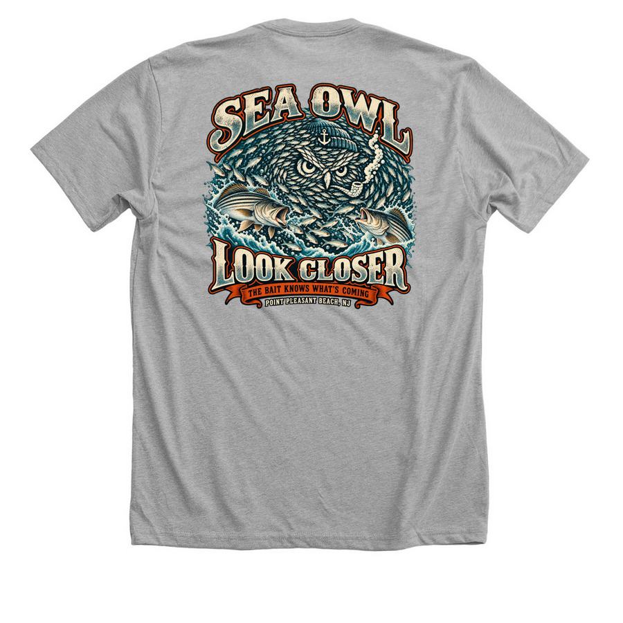 Sea Owl ? Look Closer, a Athletic Heather Premium Unisex Tee (back-view)