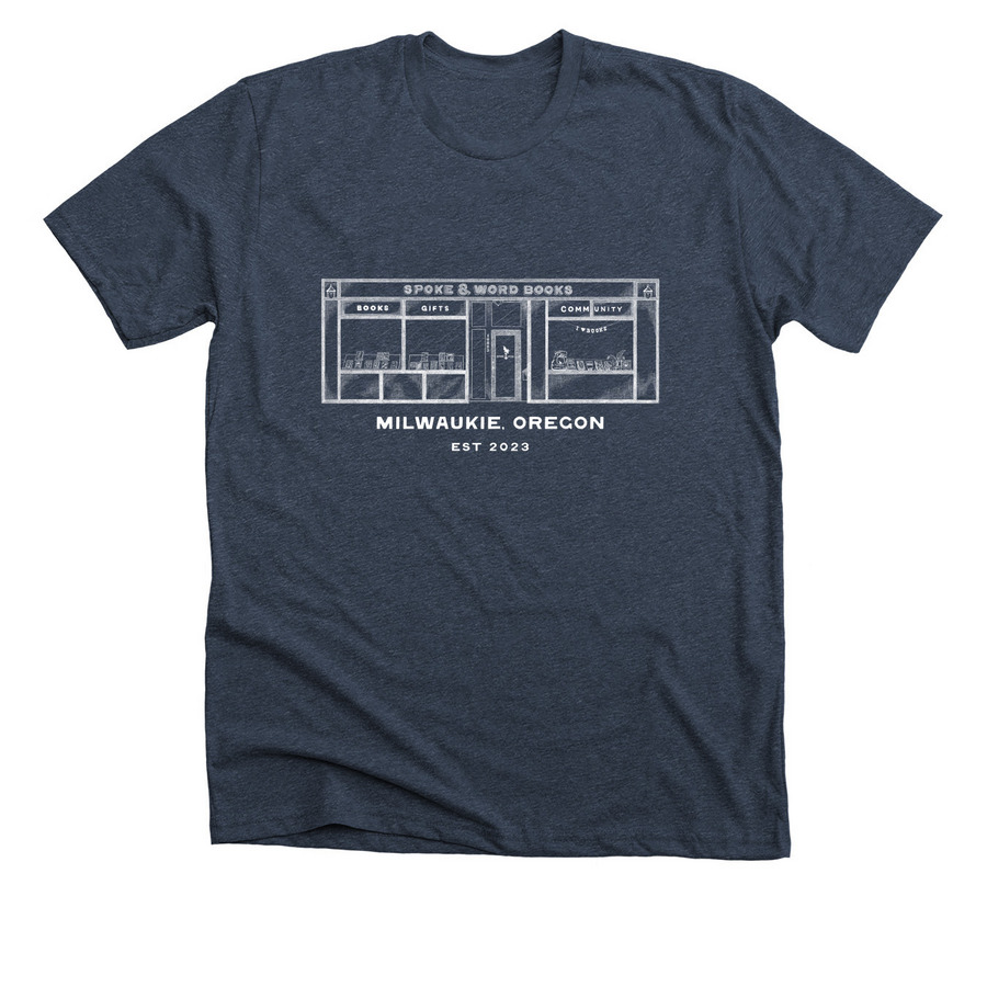 Spoke & Word Books Storefront, a Heather Midnight Navy Premium Unisex Tee