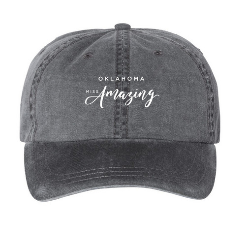 OK Logo Hat, a Black Printed Pigment Dye Baseball Cap