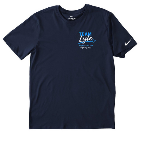 Team Lyle ALS walk shirt (Nike), a College Navy Nike Dri-FIT Jersey Blend Performance Tee