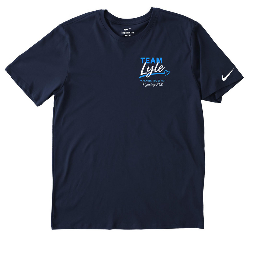 Team Lyle ALS walk shirt (Nike), a College Navy Nike Dri-FIT Jersey Blend Performance Tee