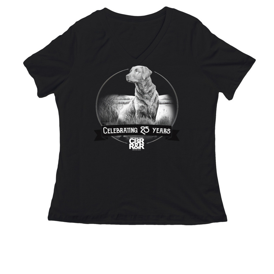 25 Years Vintage white font, a Black Women's Relaxed V-Neck Tee