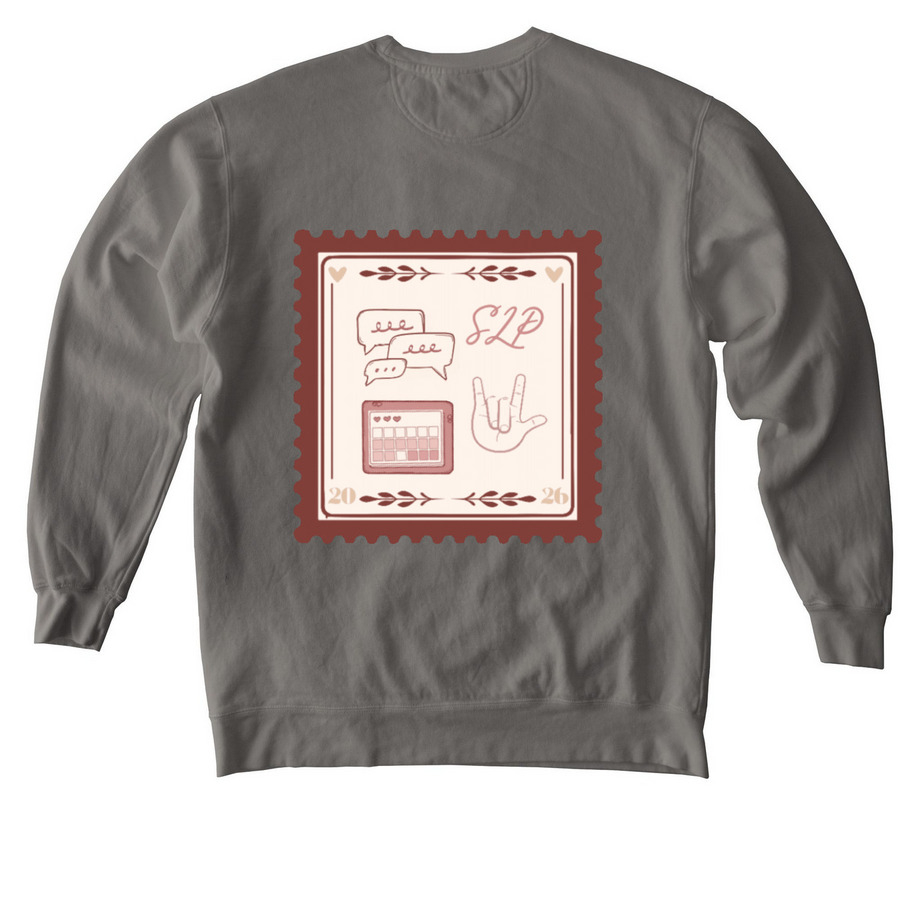 SLP Stamp (No NSSLHA), a Grey Comfort Colors Crewneck Sweatshirt (back-view)