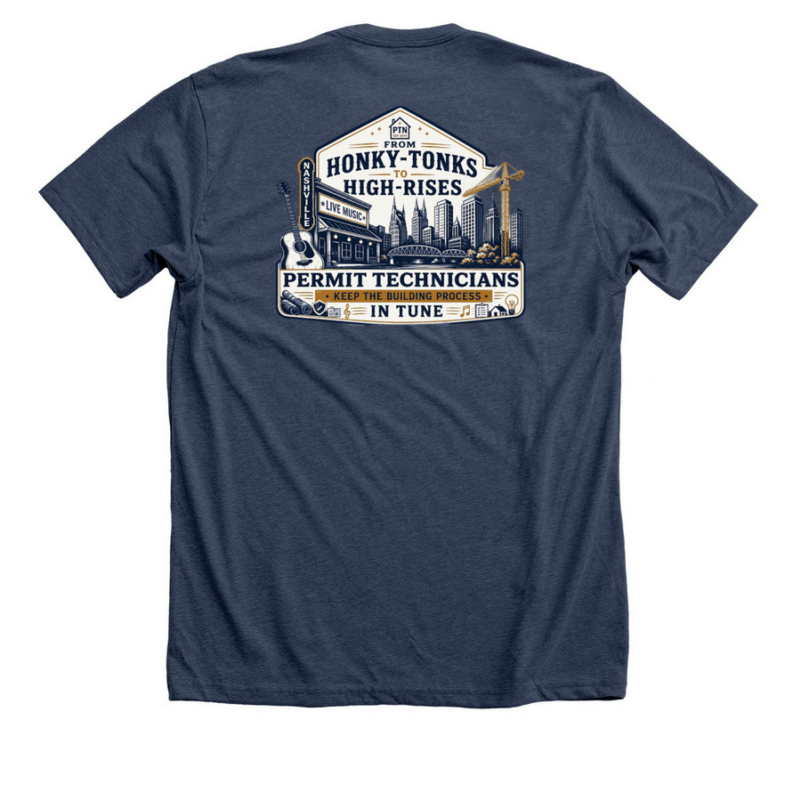 2026 PermitTechNation Annual Conference Shirt, a Heather Navy Premium Unisex Tee (back-view)