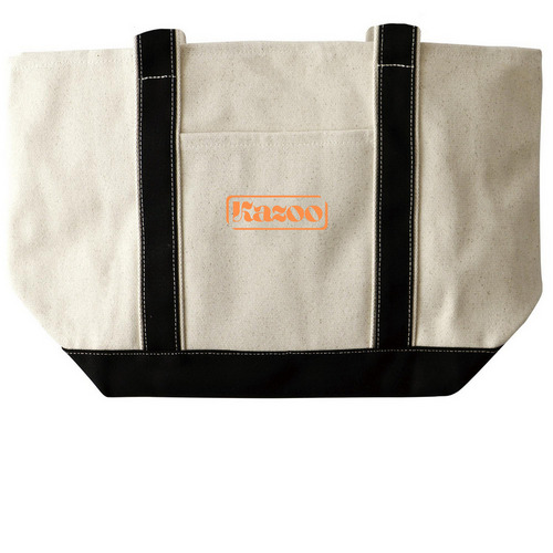 Kazoo Tote Bag, a Natural/Black Large Two-Tone Canvas Tote Bag