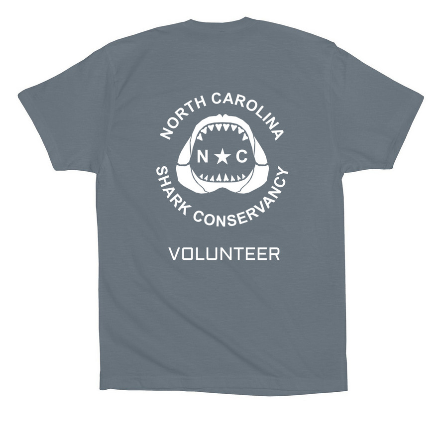 North Carolina Shark Conservancy, a Steel Blue Premium Cotton Tee (back-view)