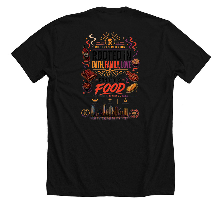 Roots Run Deep, a Solid Black Blend Premium Unisex Tee (back-view)