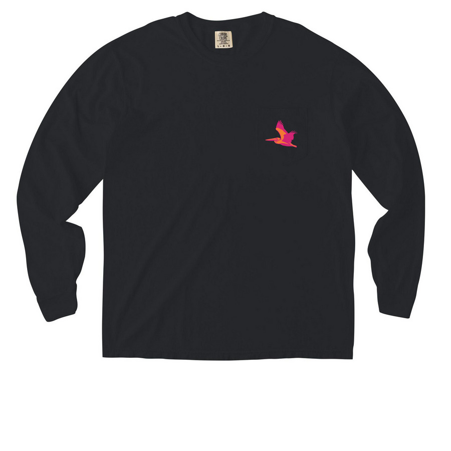 Strawbango Groovy Long Sleeve, a Black Comfort Colors Long Sleeve Pocket Tee